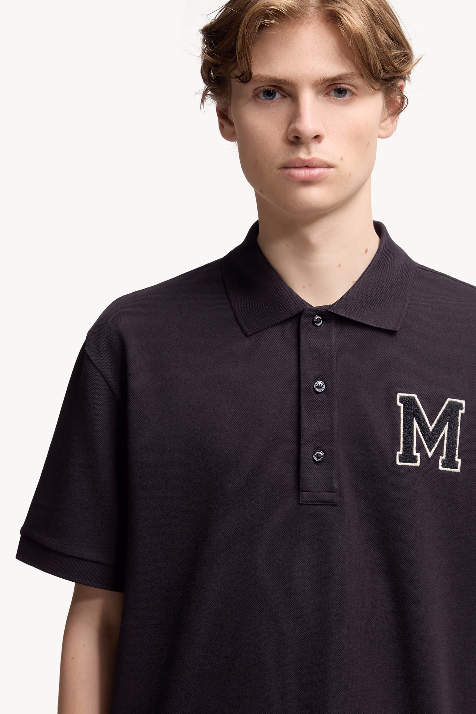 Monogram Cotton Piquet Polo Shirt Men Navy Blue Moncler 6